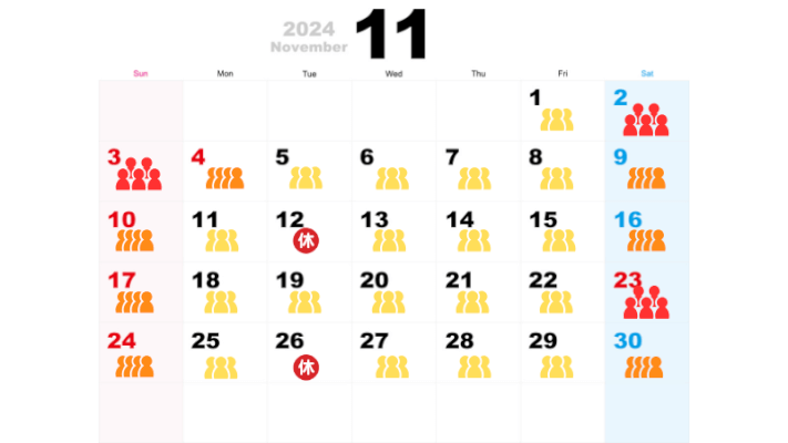 花やしきの11月の混雑カレンダー