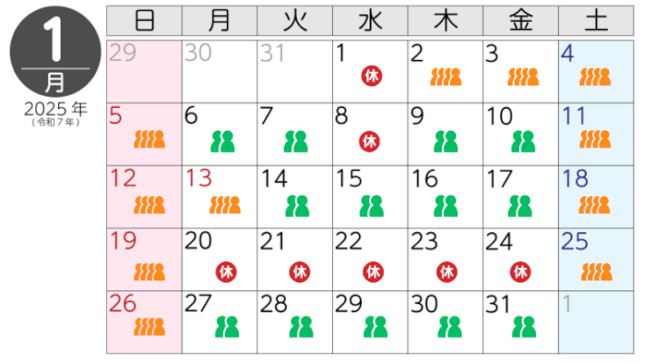 2025年1月の混雑予想カレンダー