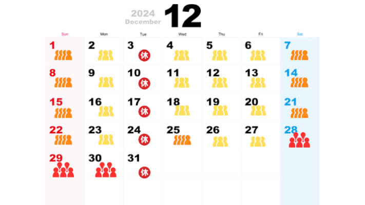 12月の混雑状況カレンダー